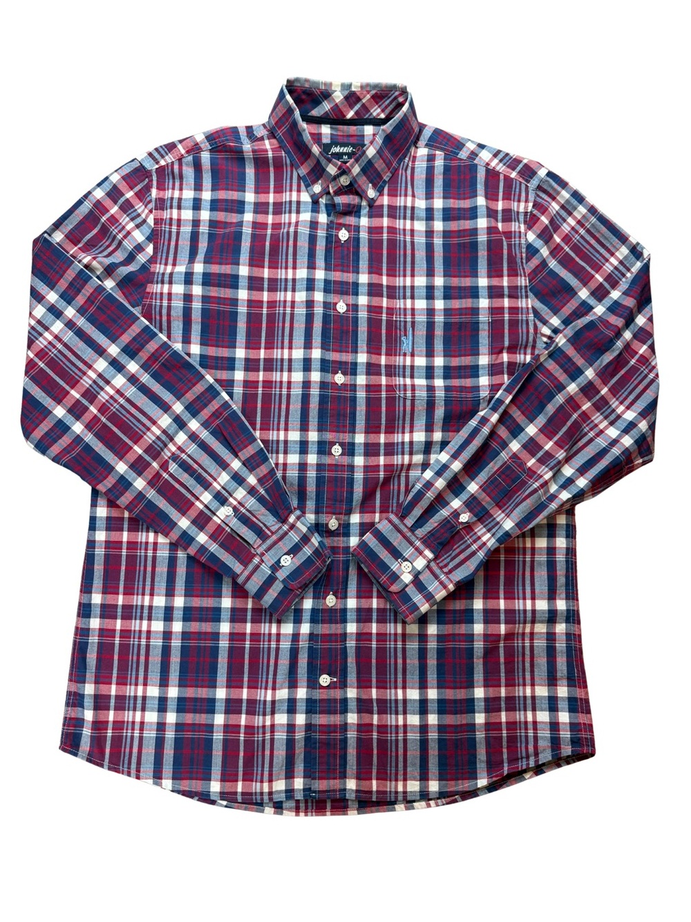 Men's johnnie-O West Coast Prep Buckley Button Down Shirt Blue Red Plaid M